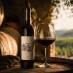 campiña y barricas de vino de merlot